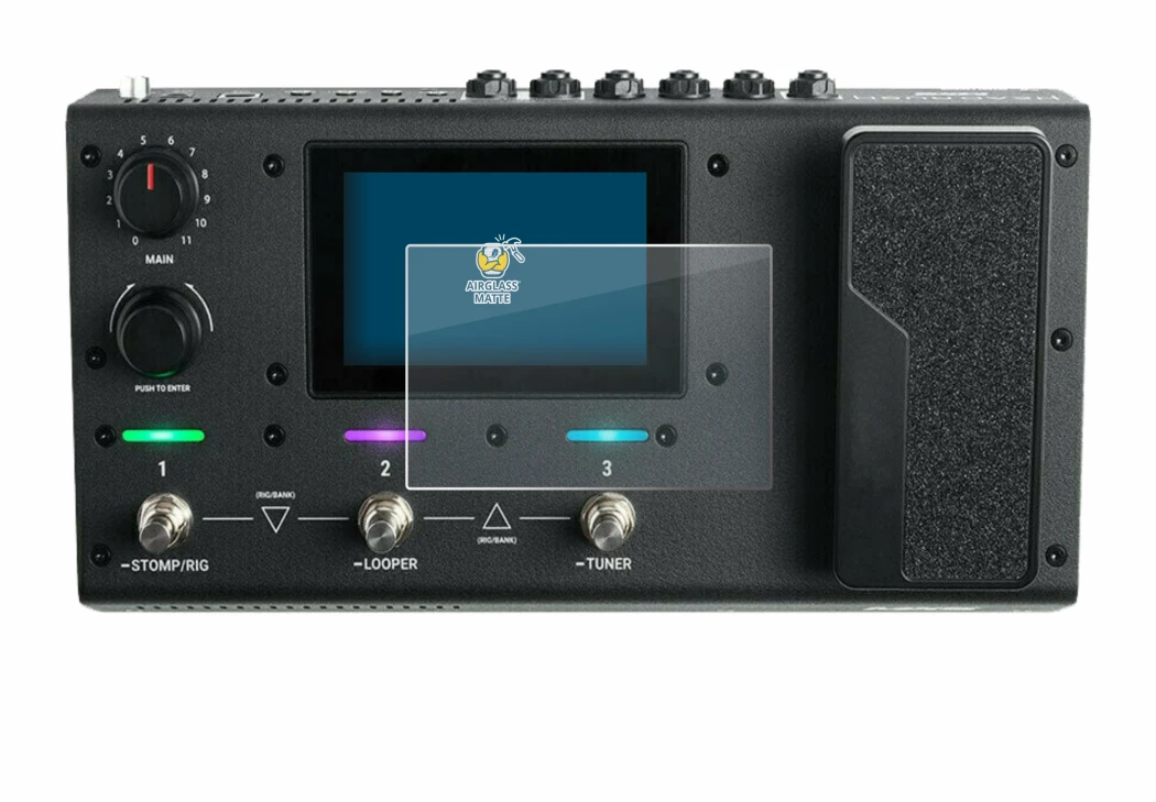 Image de l'appareil Headrush MX5 avec une grande variété de protections d'écran.