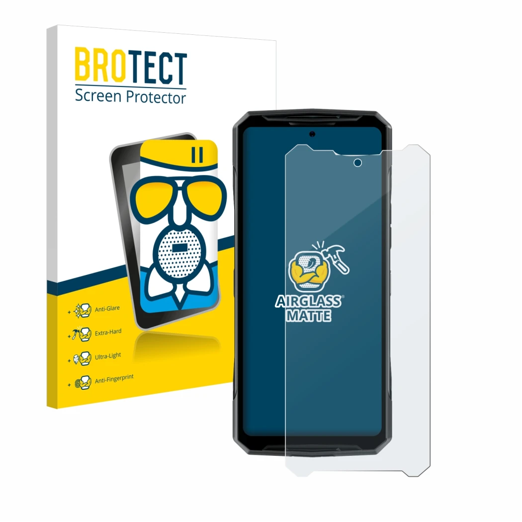 Face avant d’un emballage produit avec le logo de la marque BROTECT. À côté, l’appareil Doogee DK10 est représenté avec la pro