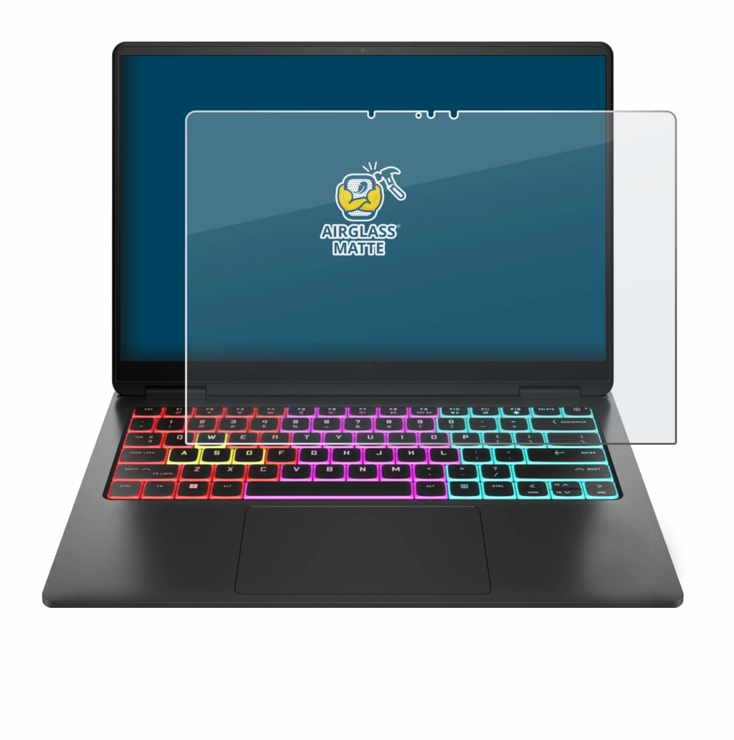 Image de l'appareil HP Omen Transcend 14 avec une grande variété de protections d'écran.