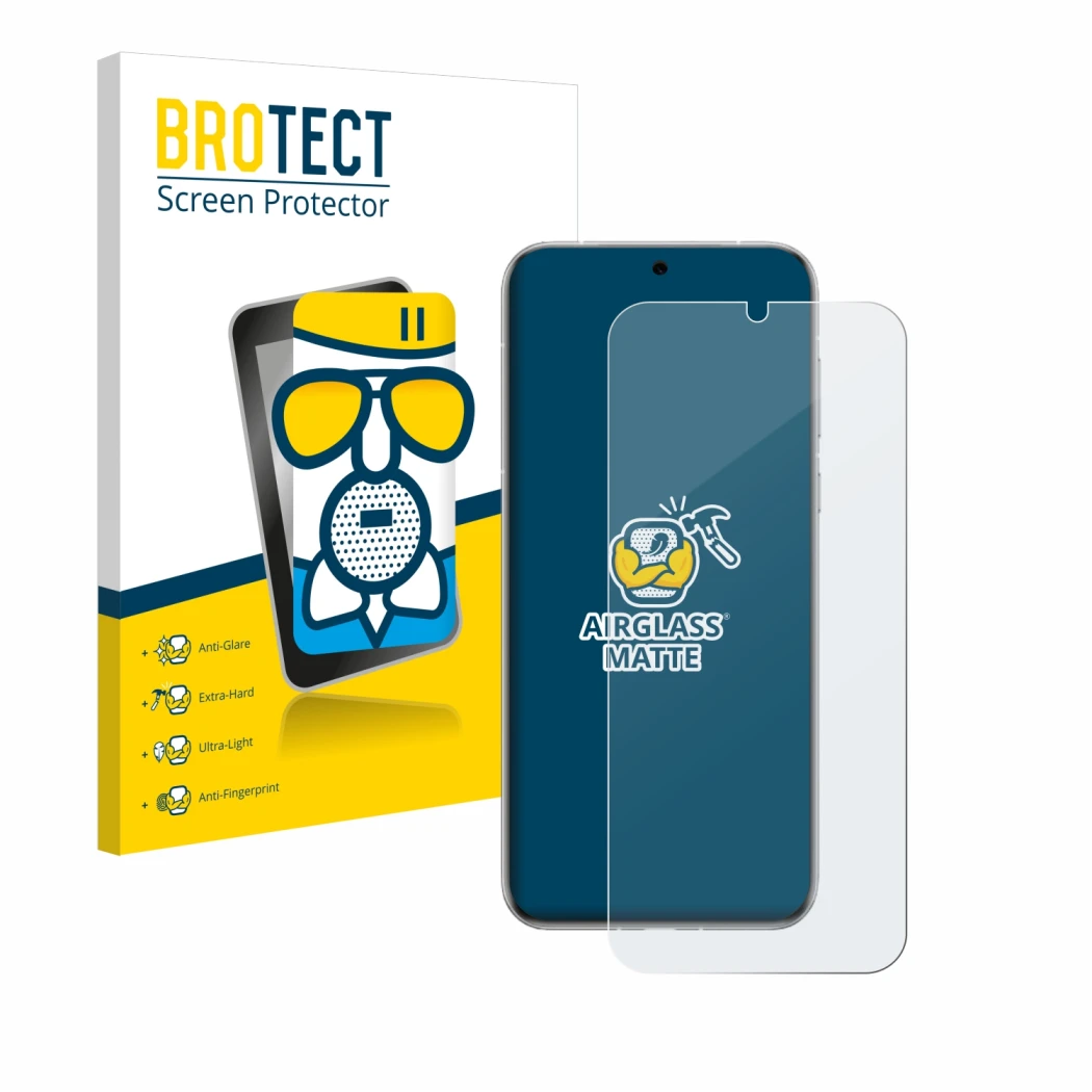 Face avant d’un emballage produit avec le logo de la marque BROTECT. À côté, l’appareil Huawei Pura 70 Ultra est représenté av