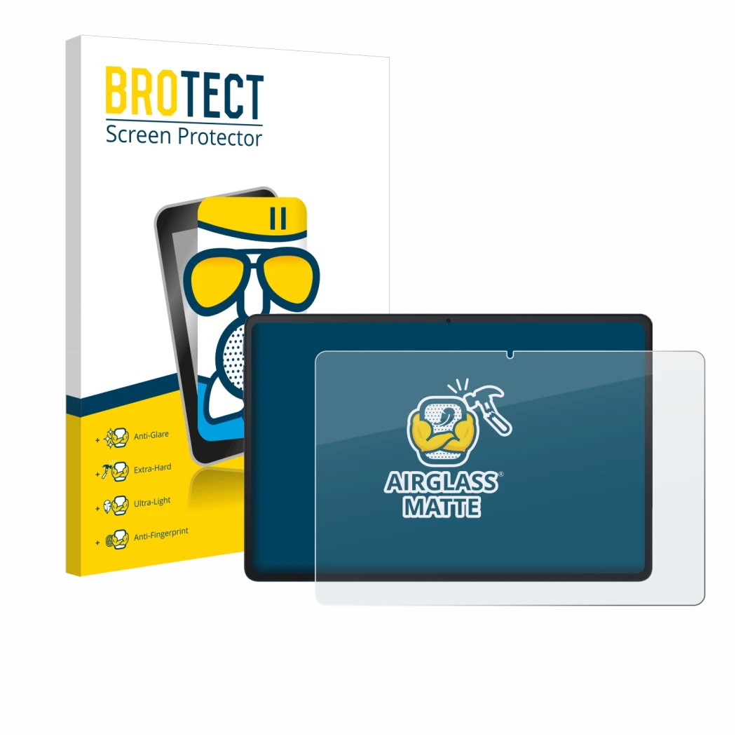 Face avant d’un emballage produit avec le logo de la marque BROTECT. À côté, l’appareil Blackview Tab 90 WiFi est représenté a