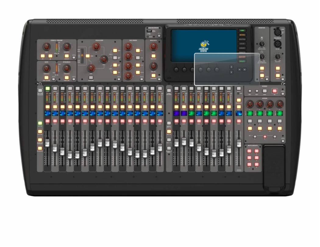 Image de l'appareil Behringer X32 avec une grande variété de protections d'écran.
