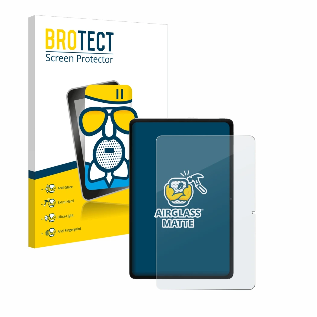 Face avant d’un emballage produit avec le logo de la marque BROTECT. À côté, l’appareil Xiaomi Redmi Pad Pro est représenté av