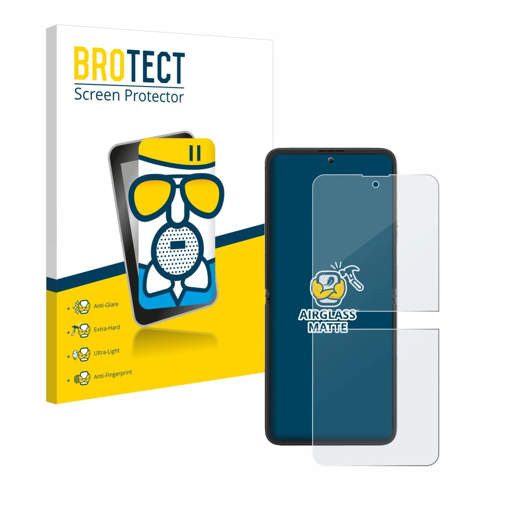 Face avant d’un emballage produit avec le logo de la marque BROTECT. À côté, l’appareil Blackview Hero 10 (Affichage avant) es