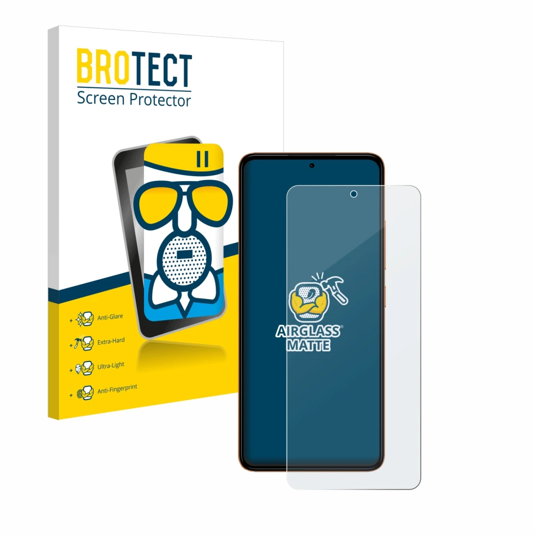 Face avant d’un emballage produit avec le logo de la marque BROTECT. À côté, l’appareil HMD Pulse est représenté avec la prote