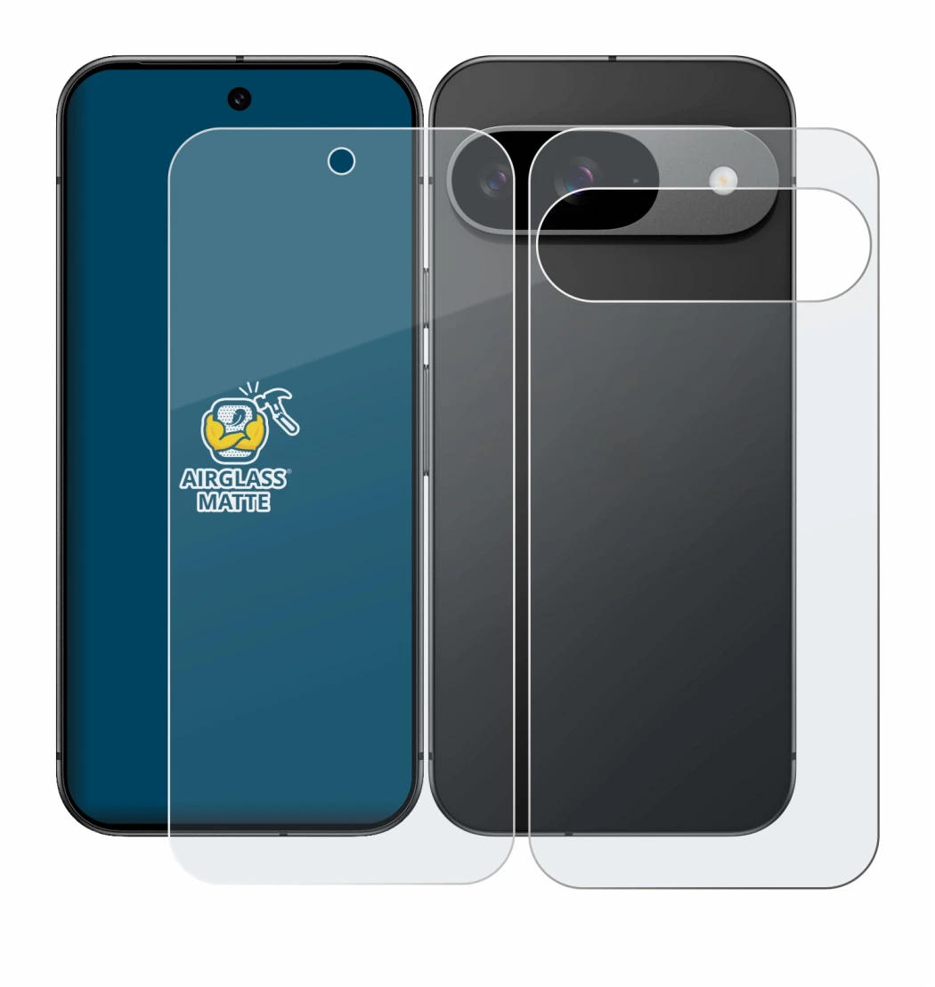 Image de l'appareil Google Pixel 9 (Avant+Arrière) avec une grande variété de protections d'écran.