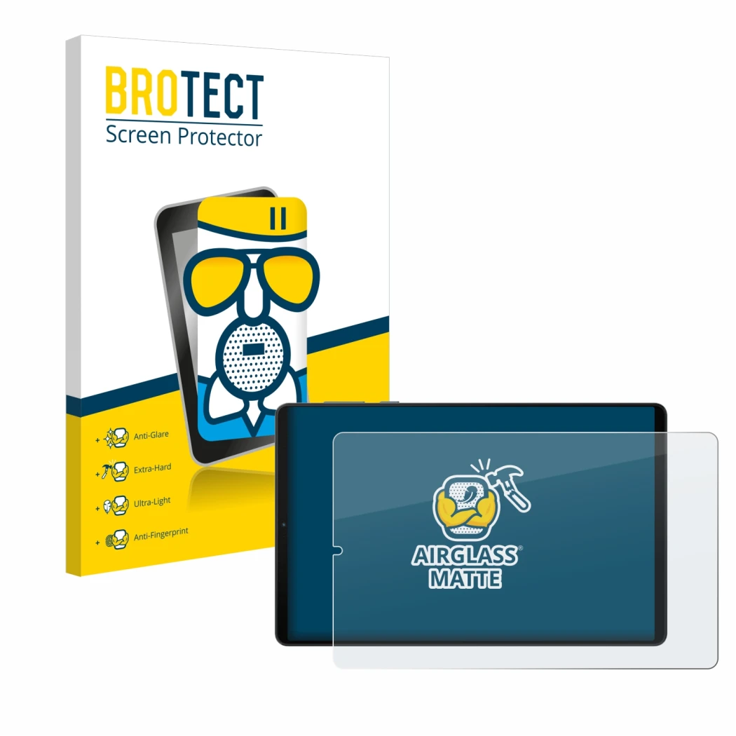 Face avant d’un emballage produit avec le logo de la marque BROTECT. À côté, l’appareil Lenovo Legion Y700 (2024) est représen