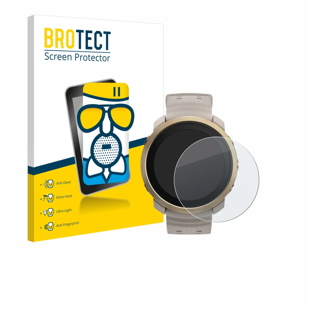 Face avant d’un emballage produit avec le logo de la marque BROTECT. À côté, l’appareil Polar Vantage M3 est représenté avec l