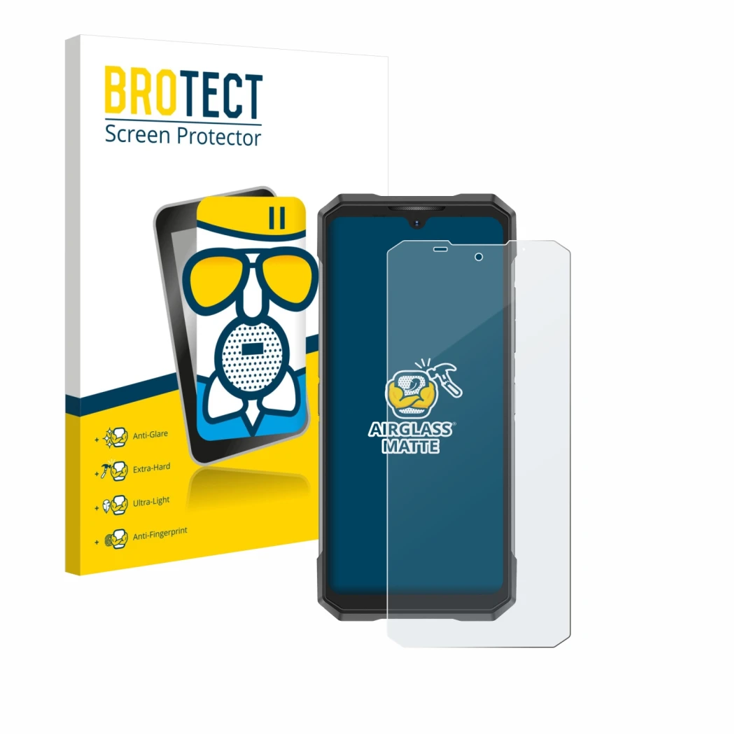 Face avant d’un emballage produit avec le logo de la marque BROTECT. À côté, l’appareil Doogee S200X est représenté avec la pr