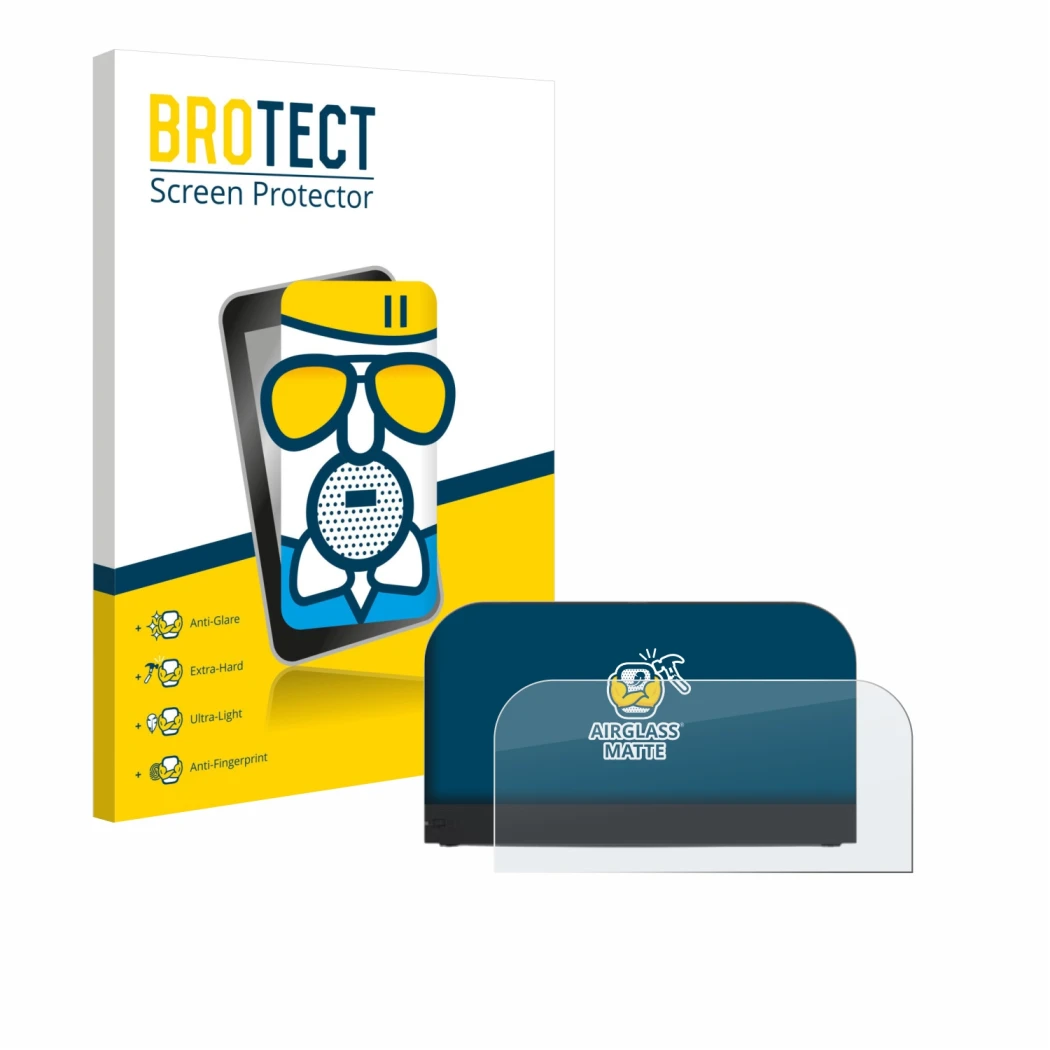 Face avant d’un emballage produit avec le logo de la marque BROTECT. À côté, l’appareil Nintendo Switch 2 Station est représen