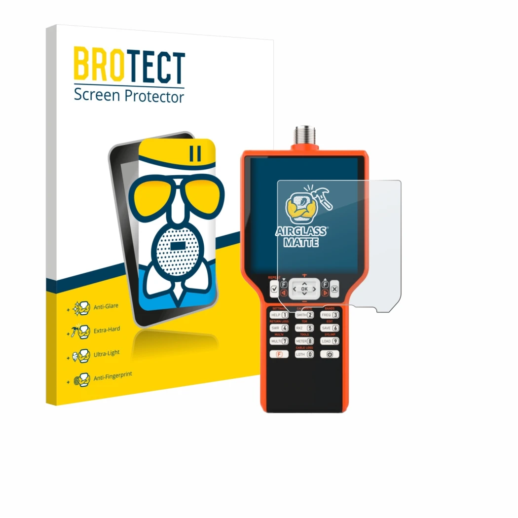 Face avant d’un emballage produit avec le logo de la marque BROTECT. À côté, l’appareil RigExpert MATCH est représenté avec la