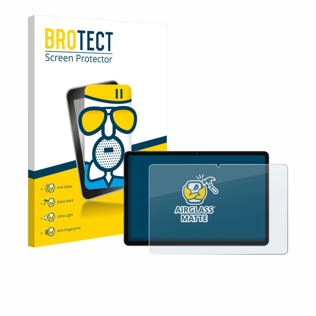 Face avant d’un emballage produit avec le logo de la marque BROTECT. À côté, l’appareil Xiaomi Redmi Pad 2 est représenté avec