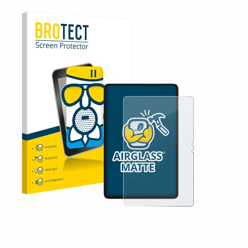 Face avant d’un emballage produit avec le logo de la marque BROTECT. À côté, l’appareil Blackview MEGA 3 est représenté avec l