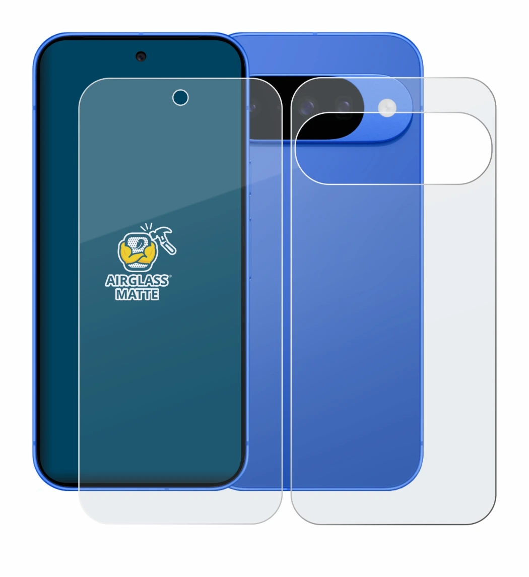 Image de l'appareil Google Pixel 10 (Avant+Arrière) avec une grande variété de protections d'écran.