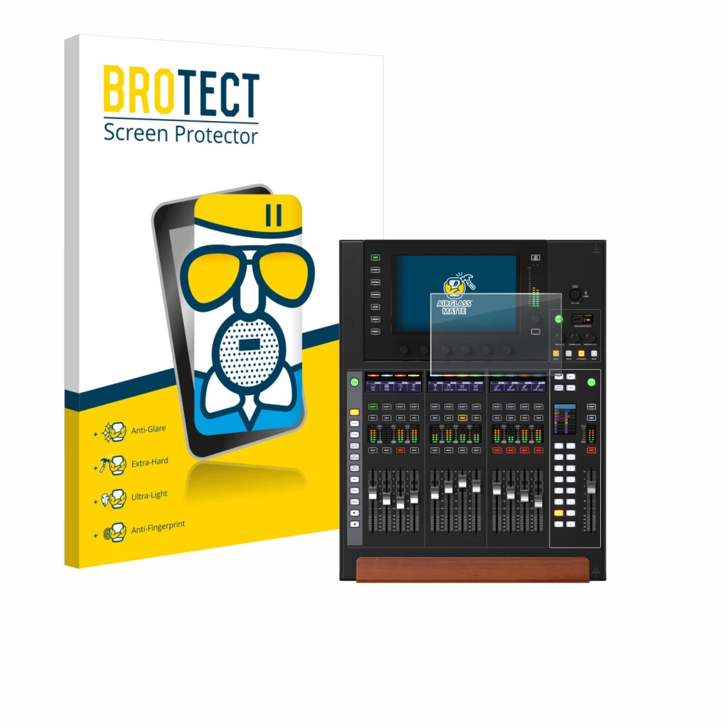 Face avant d’un emballage produit avec le logo de la marque BROTECT. À côté, l’appareil Behringer Wing Compact est représenté