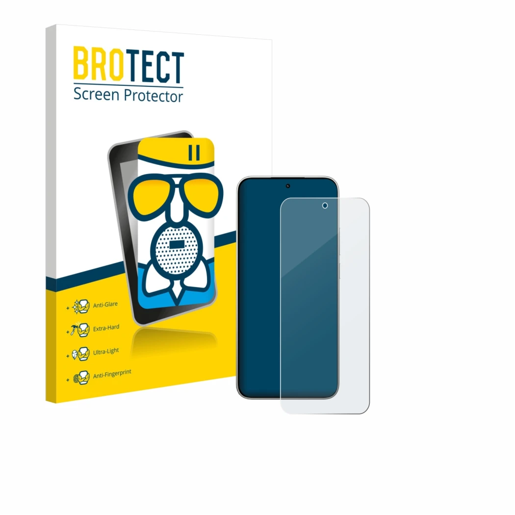 Face avant d’un emballage produit avec le logo de la marque BROTECT. À côté, l’appareil Xiaomi 15T est représenté avec la prot