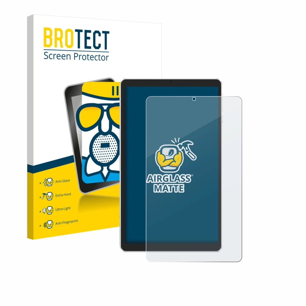 Face avant d’un emballage produit avec le logo de la marque BROTECT. À côté, l’appareil Ulefone Tab A9 Pro est représenté avec