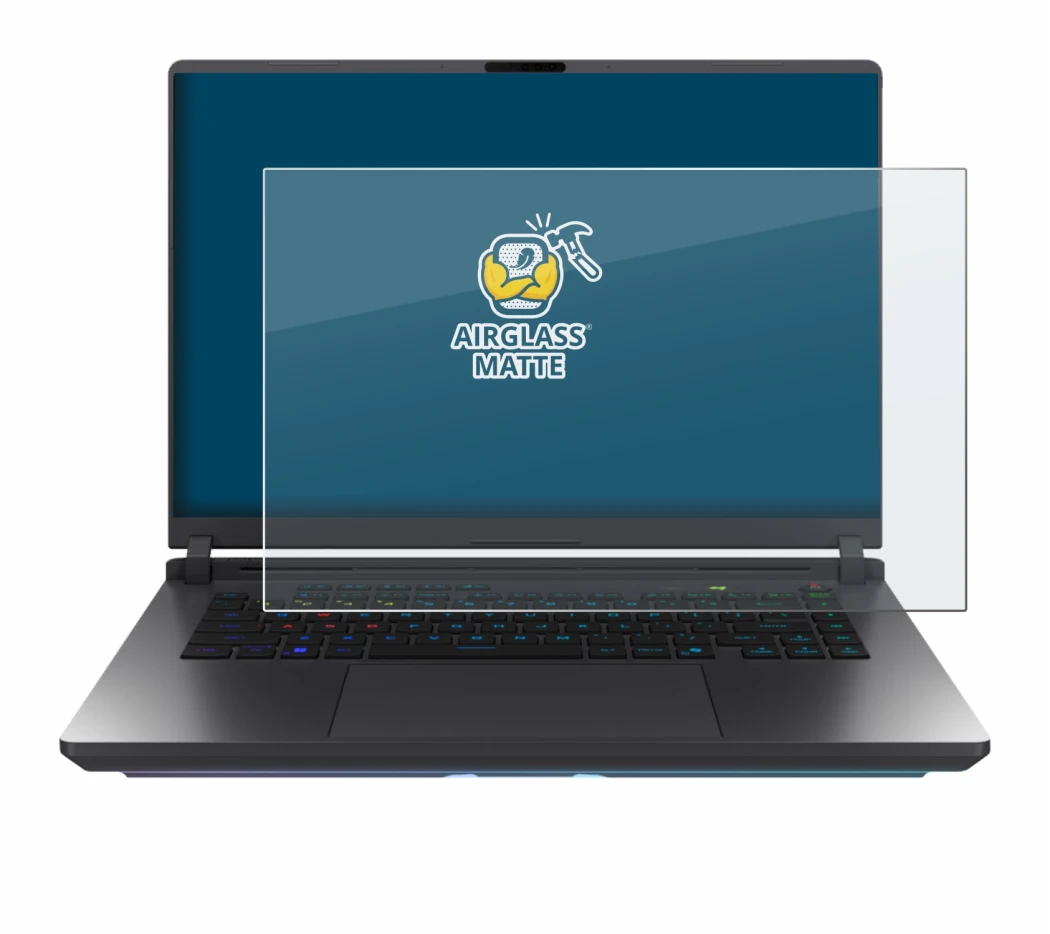 Image de l'appareil ASUS ROG Strix G16 2025 avec une grande variété de protections d'écran.