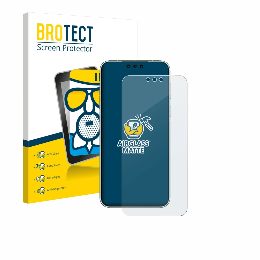 Face avant d’un emballage produit avec le logo de la marque BROTECT. À côté, l’appareil Huawei Mate 80 Pro Max est représenté 