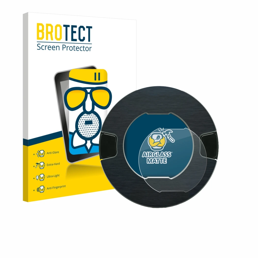 Face avant d’un emballage produit avec le logo de la marque BROTECT. À côté, l’appareil OOONO P-DISC NO1 est représenté avec l