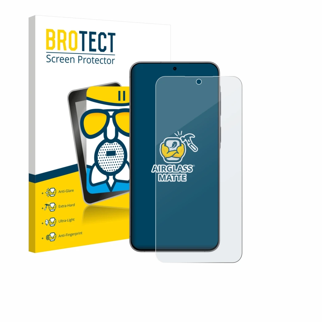 Face avant d’un emballage produit avec le logo de la marque BROTECT. À côté, l’appareil Samsung Galaxy A57 5G est représenté a