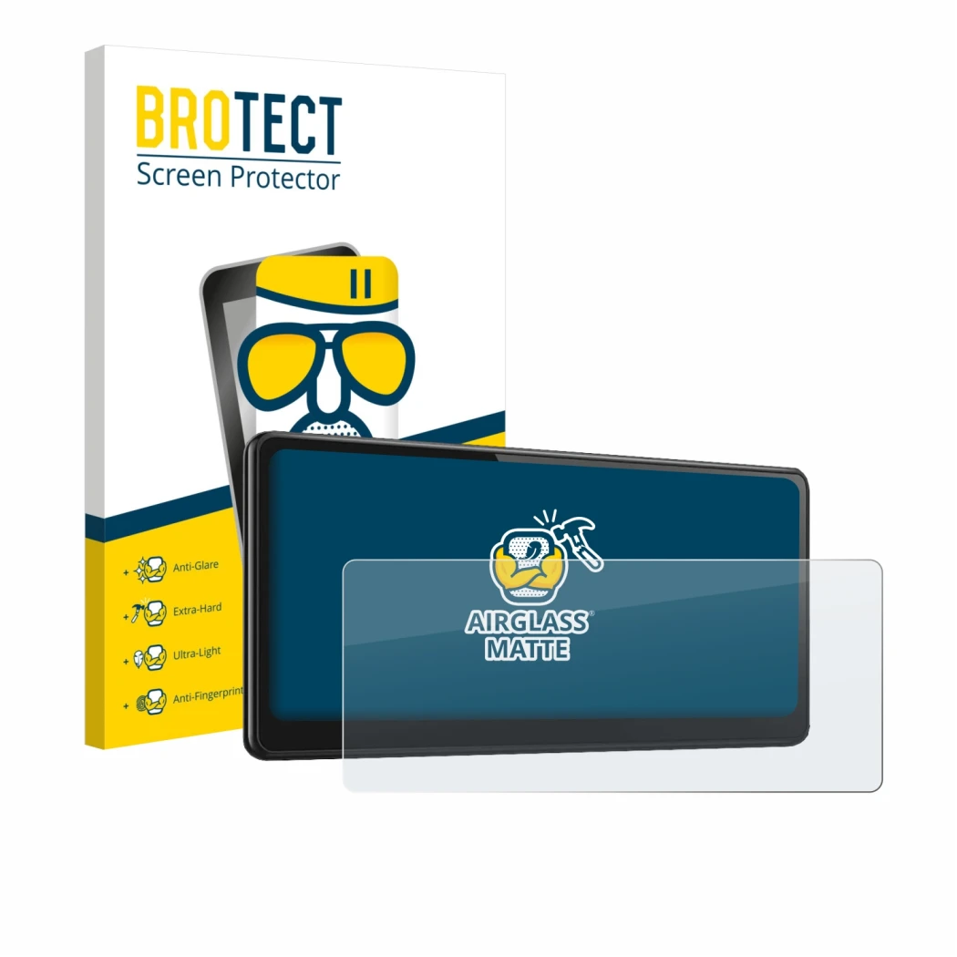 Face avant d’un emballage produit avec le logo de la marque BROTECT. À côté, l’appareil CarpodGo T3 Pro 8.9