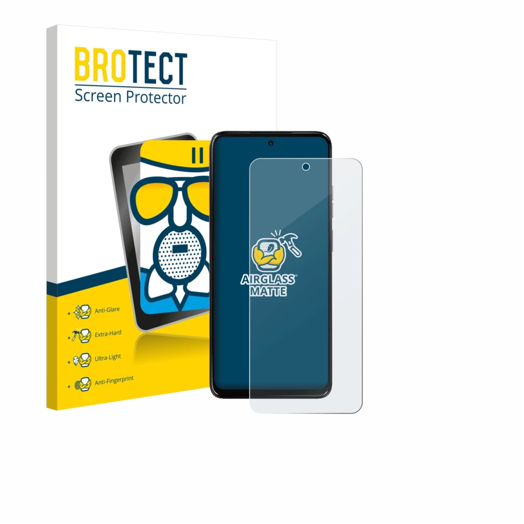 Face avant d’un emballage produit avec le logo de la marque BROTECT. À côté, l’appareil Motorola Moto G17 est représenté avec 