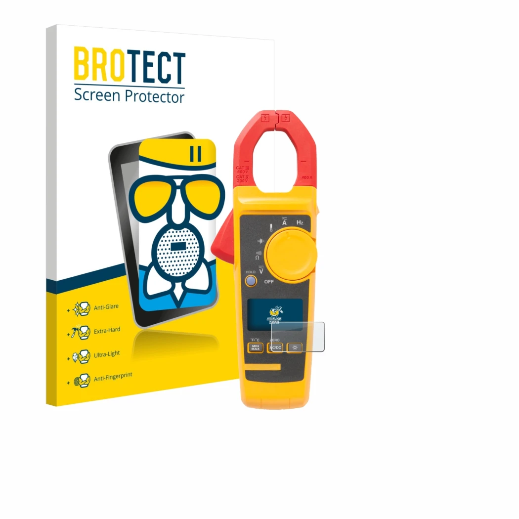 Face avant d’un emballage produit avec le logo de la marque BROTECT. À côté, l’appareil Fluke 325 est représenté avec la prote