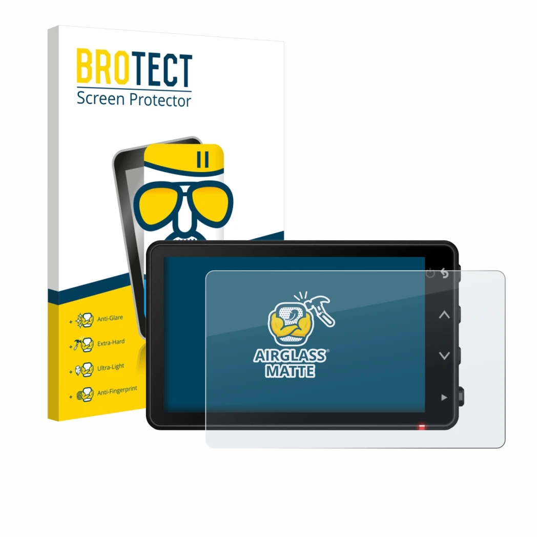 Face avant d’un emballage produit avec le logo de la marque BROTECT. À côté, l’appareil Garmin Catalyst 2 est représenté avec