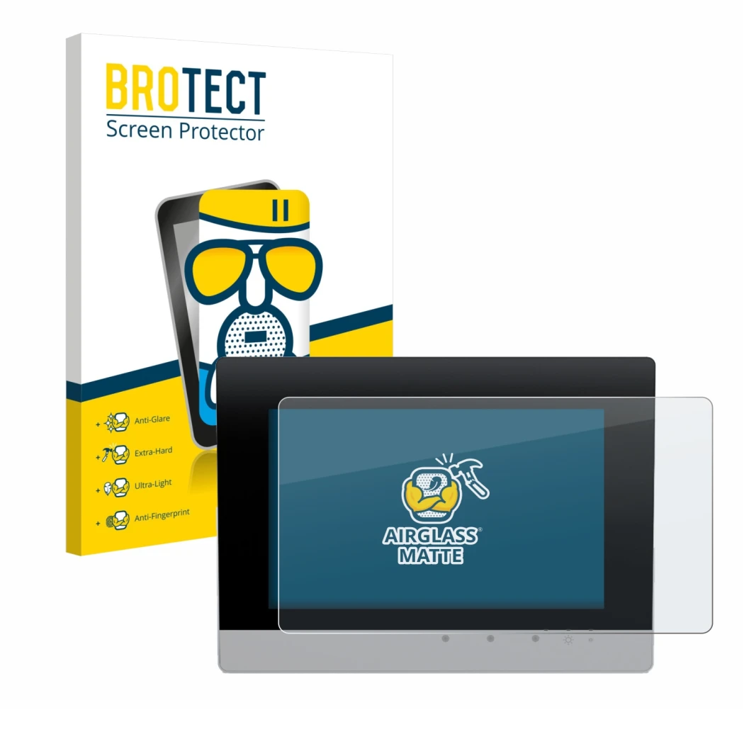 Face avant d’un emballage produit avec le logo de la marque BROTECT. À côté, l’appareil WAGO Control Panel Touch Panel 600 est