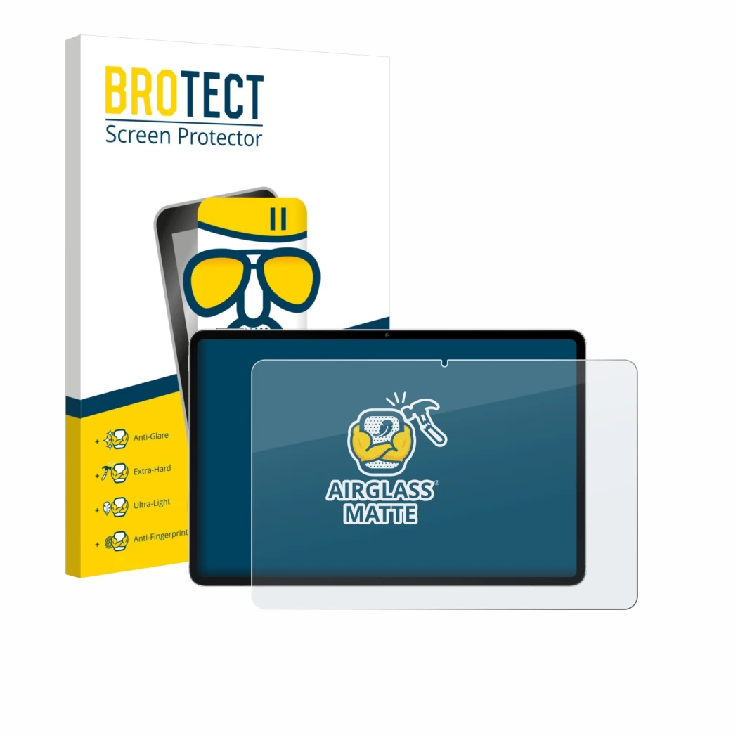 Face avant d’un emballage produit avec le logo de la marque BROTECT. À côté, l’appareil Blackview Oscal Elite 1 12.1