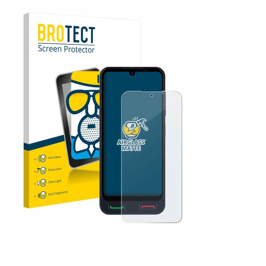 Face avant d’un emballage produit avec le logo de la marque BROTECT. À côté, l’appareil SPC Zeus 2 Pro est représenté avec la 