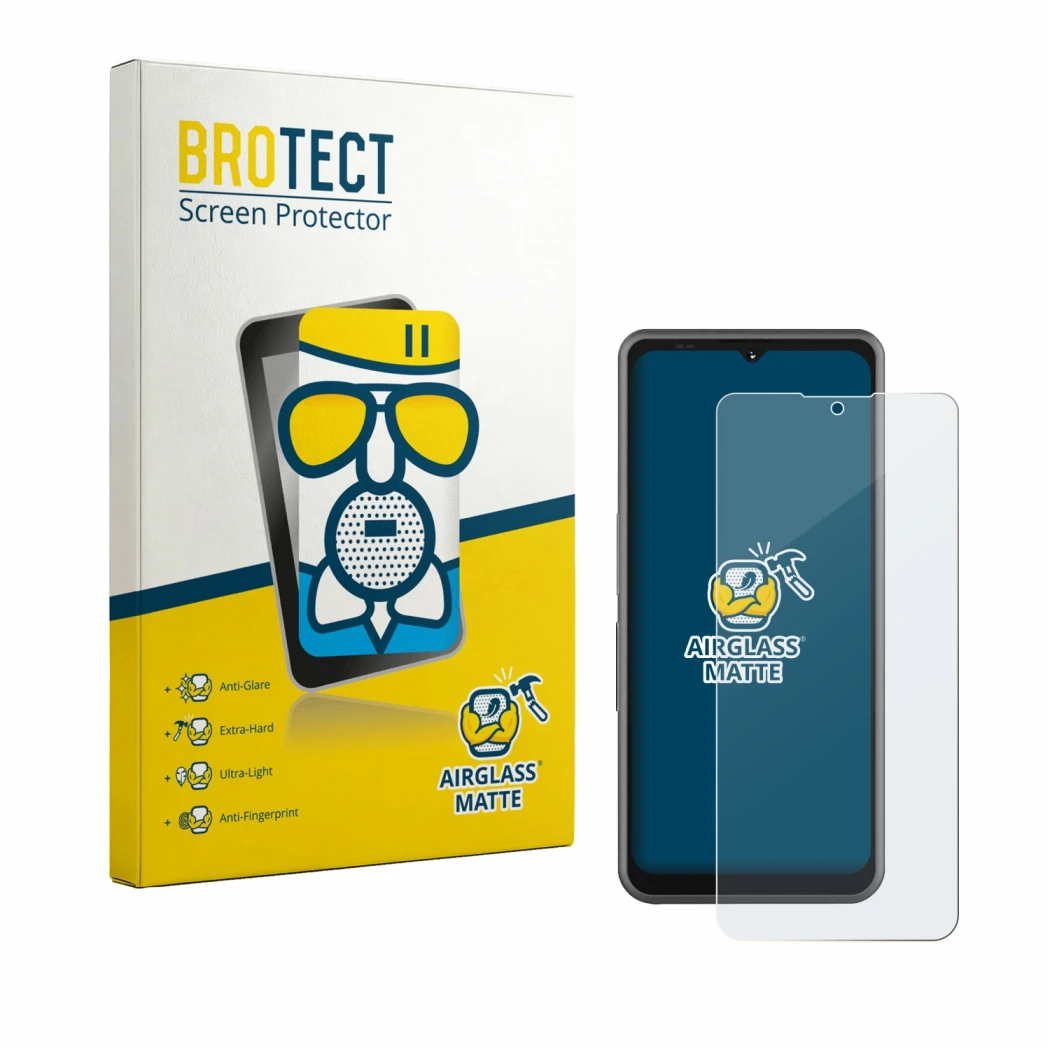Face avant d’un emballage produit avec le logo de la marque BROTECT. À côté, l’appareil Sonim XP Pro E est représenté avec la