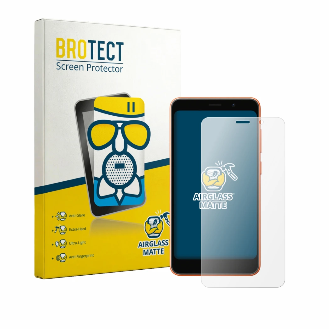 Face avant d’un emballage produit avec le logo de la marque BROTECT. À côté, l’appareil Ulefone Note 22 est représenté avec la