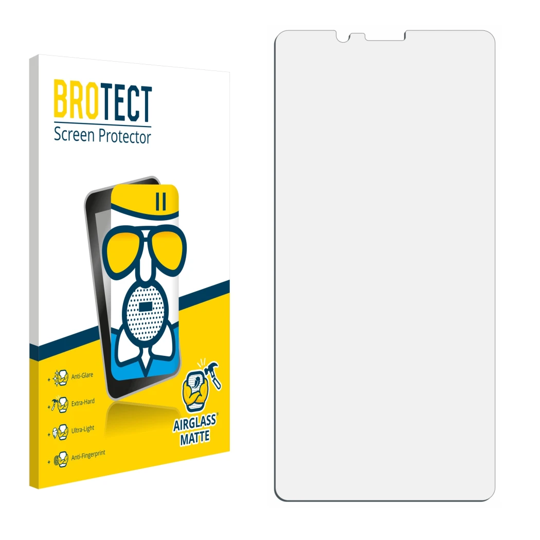 Face avant d’un emballage produit avec le logo de la marque BROTECT. À côté se trouve la protection d’écran correspondante.
