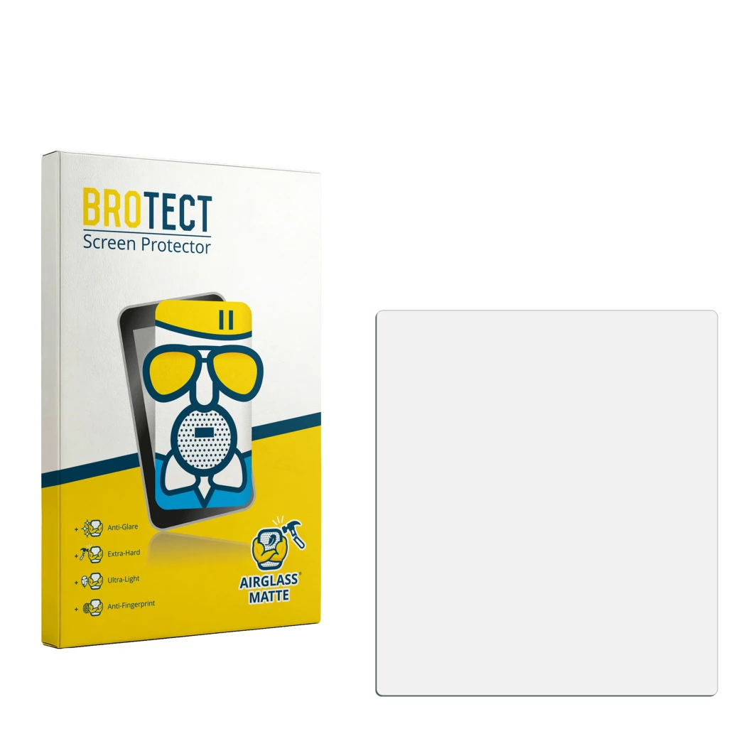 Face avant d’un emballage produit avec le logo de la marque BROTECT. À côté se trouve la protection d’écran correspondante.