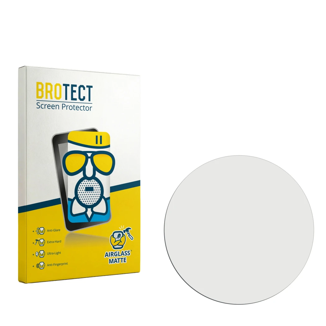 Face avant d’un emballage produit avec le logo de la marque BROTECT. À côté se trouve la protection d’écran correspondante.