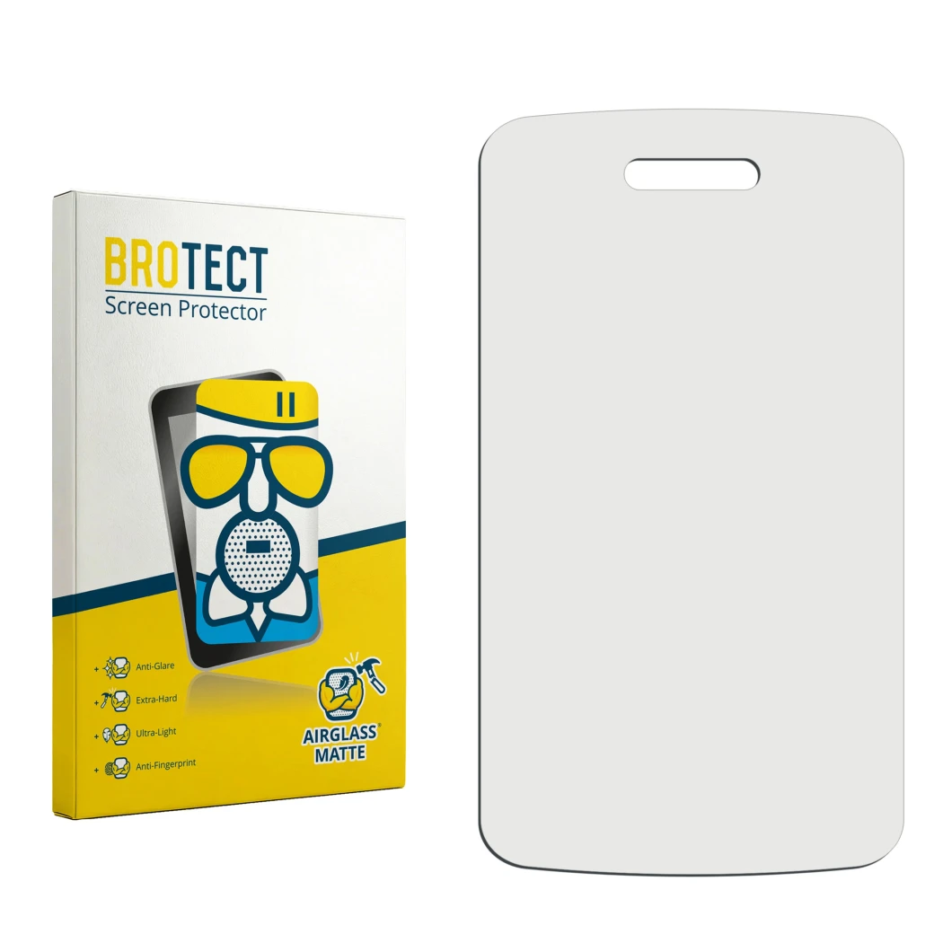Face avant d’un emballage produit avec le logo de la marque BROTECT. À côté se trouve la protection d’écran correspondante.