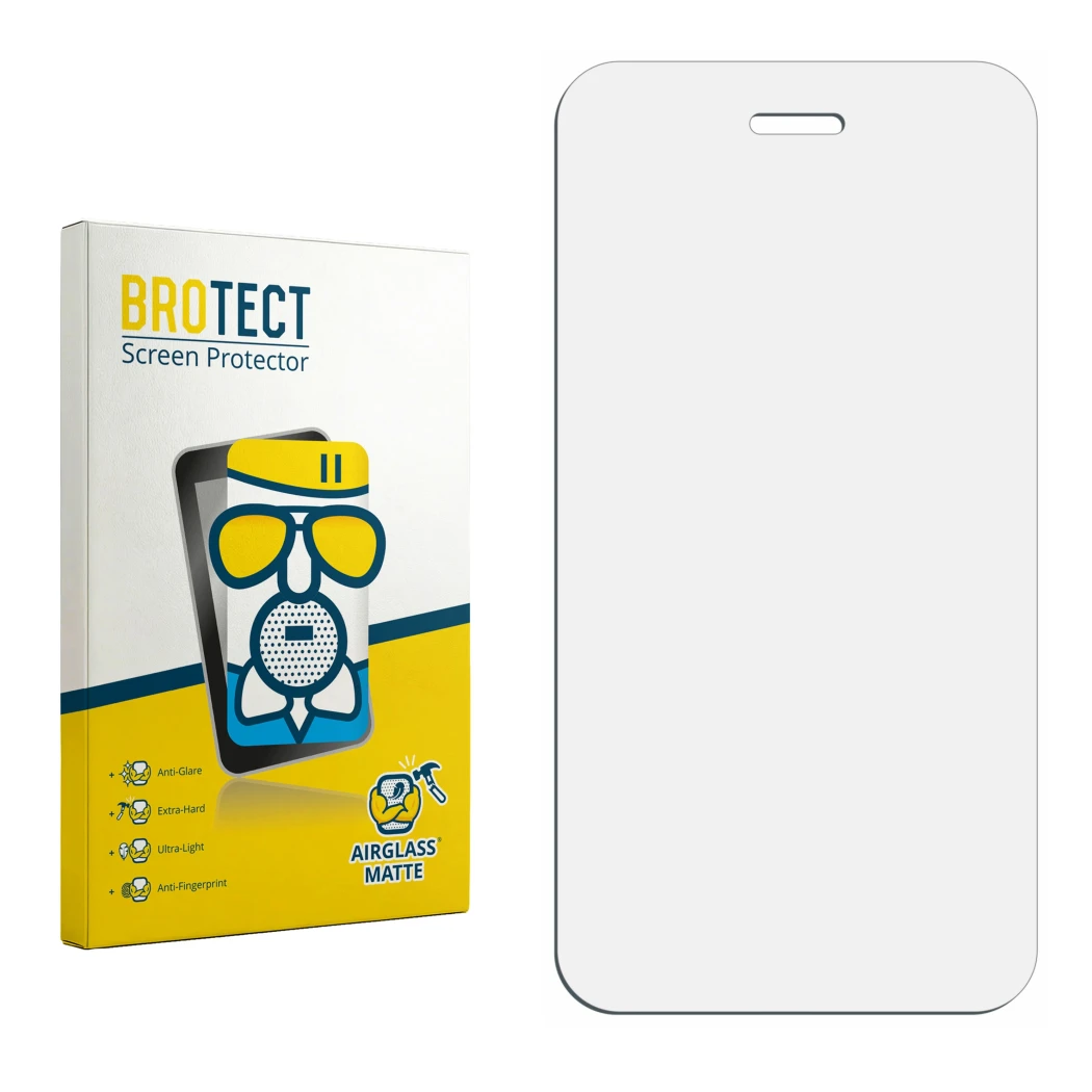 Face avant d’un emballage produit avec le logo de la marque BROTECT. À côté se trouve la protection d’écran correspondante.
