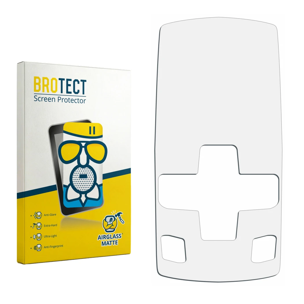 Face avant d’un emballage produit avec le logo de la marque BROTECT. À côté se trouve la protection d’écran correspondante.