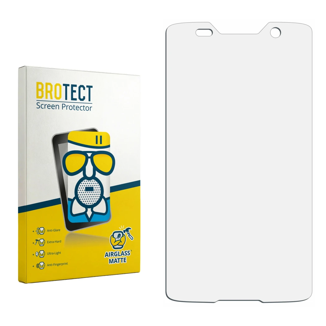 Face avant d’un emballage produit avec le logo de la marque BROTECT. À côté se trouve la protection d’écran correspondante.