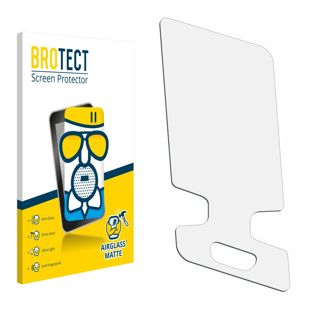 Face avant d’un emballage produit avec le logo de la marque BROTECT. À côté se trouve la protection d’écran correspondante.