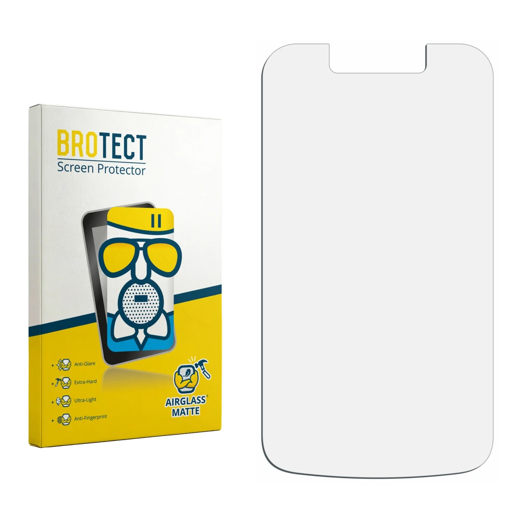 Face avant d’un emballage produit avec le logo de la marque BROTECT. À côté se trouve la protection d’écran correspondante.