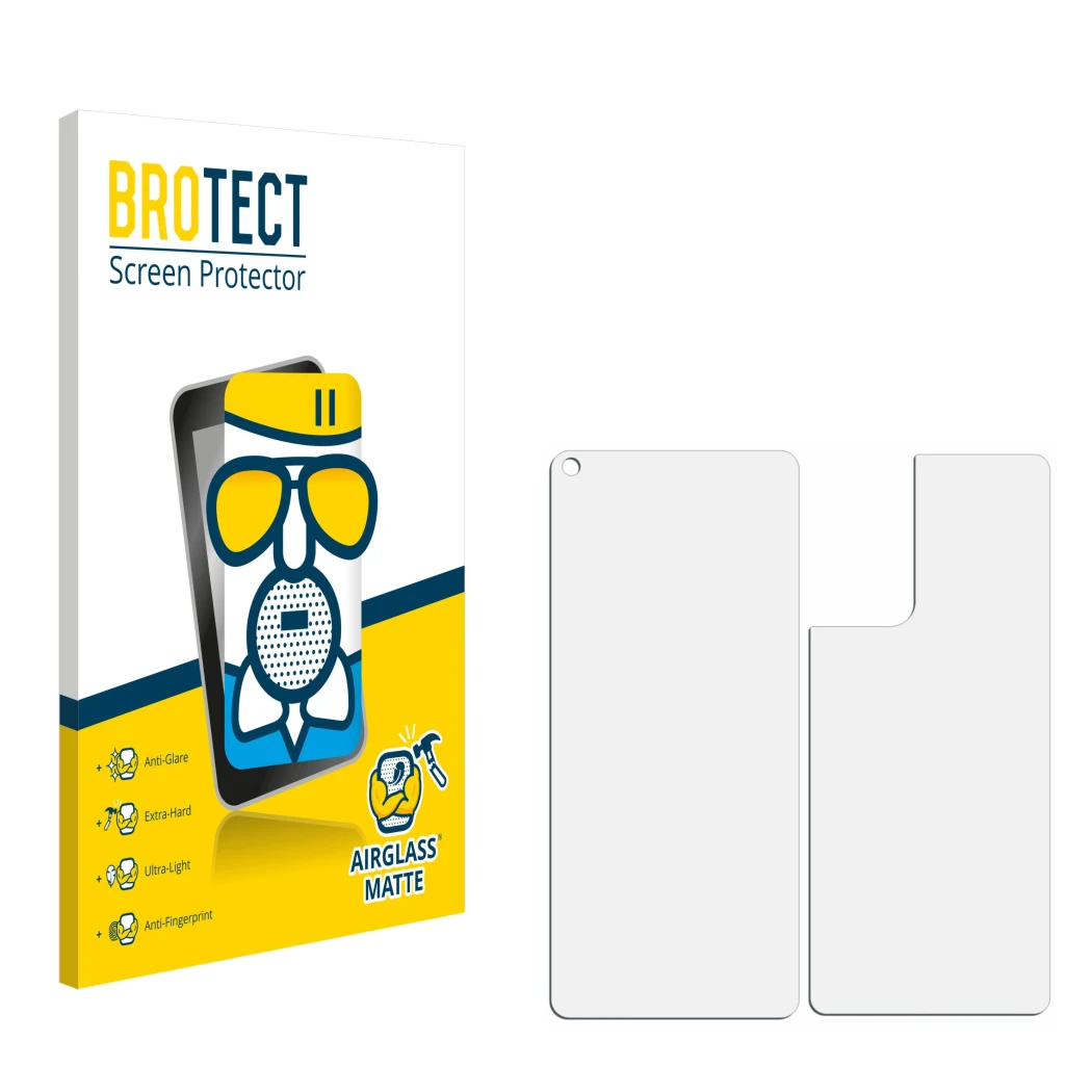 Face avant d’un emballage produit avec le logo de la marque BROTECT. À côté se trouve la protection d’écran correspondante.