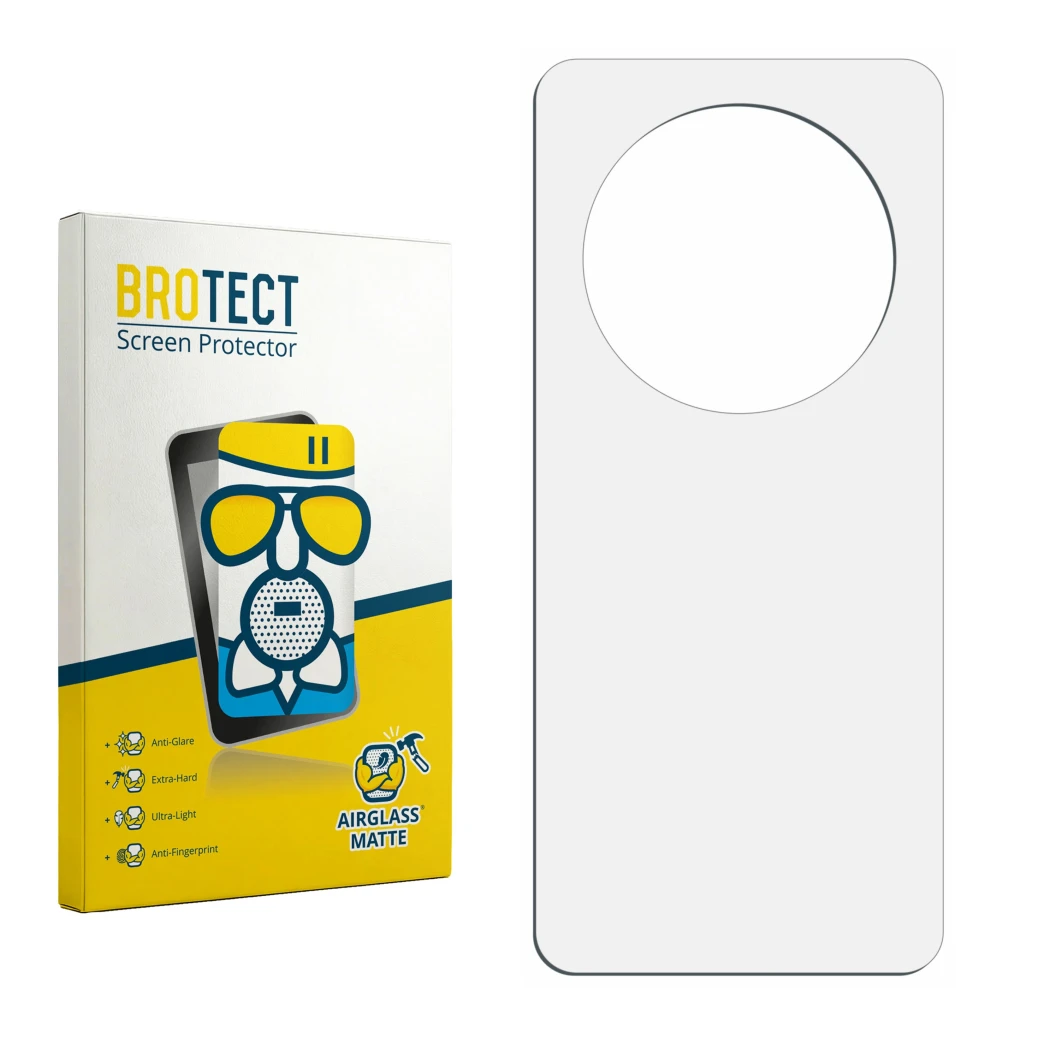 Face avant d’un emballage produit avec le logo de la marque BROTECT. À côté se trouve la protection d’écran correspondante.