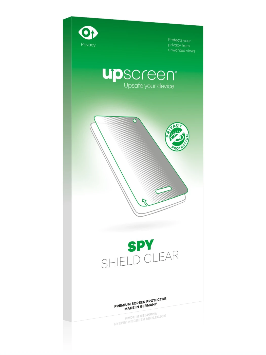 Face avant d’un emballage produit avec le logo de la marque upscreen