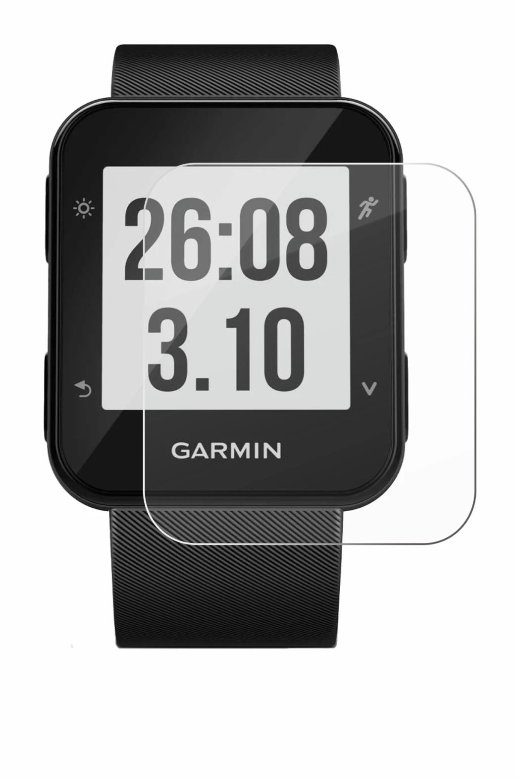 Image de l'appareil Garmin Forerunner 30 avec une grande variété de protections d'écran.