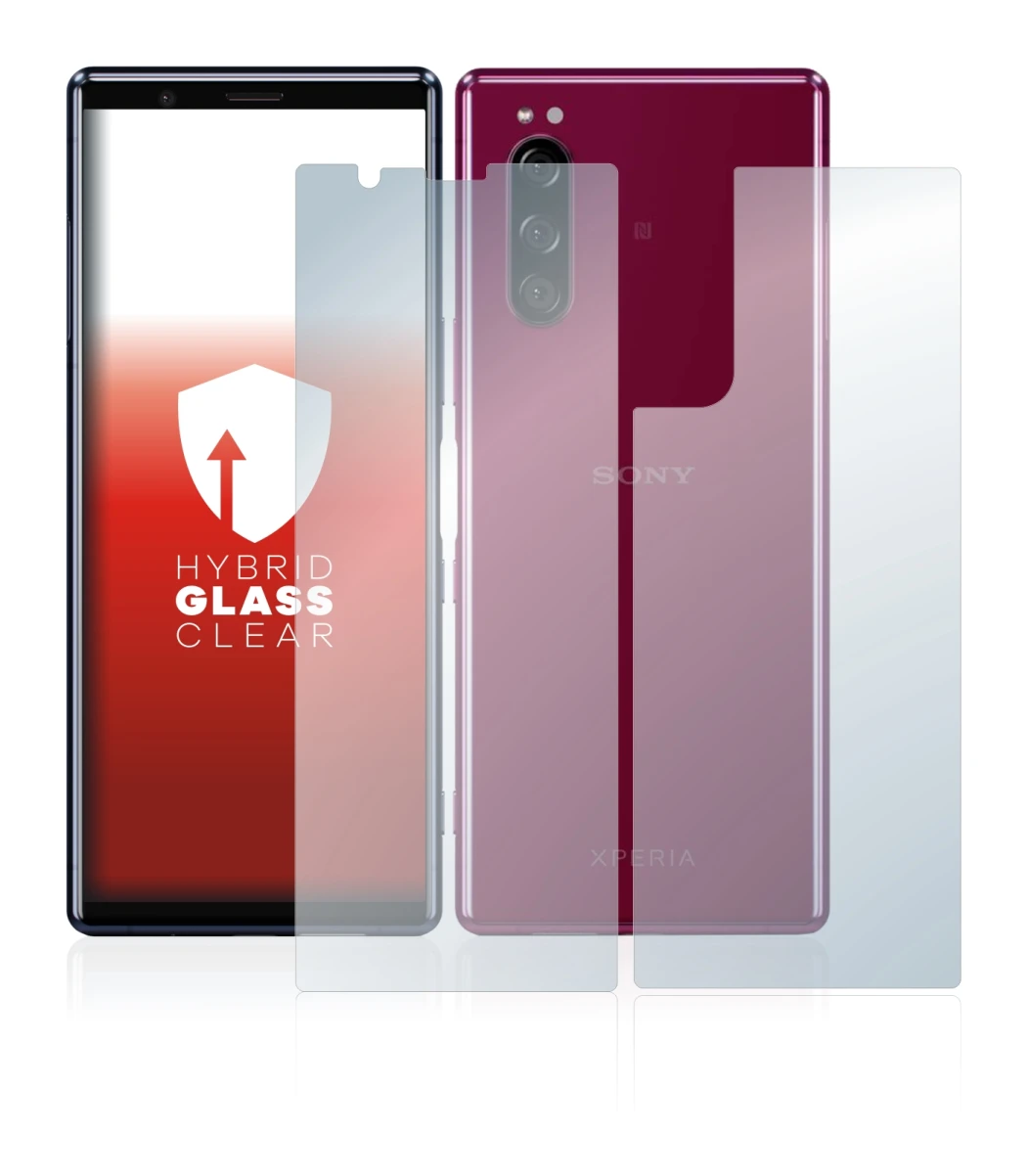 Image de l'appareil Sony Xperia 5 (Avant+Arrière) avec une grande variété de protections d'écran.