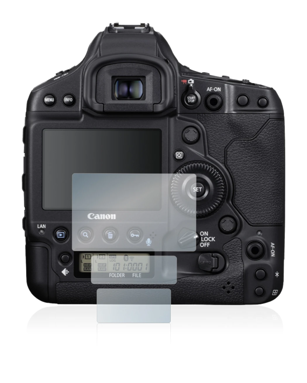 Image de l'appareil Canon EOS 1D X Mark III avec une grande variété de protections d'écran.