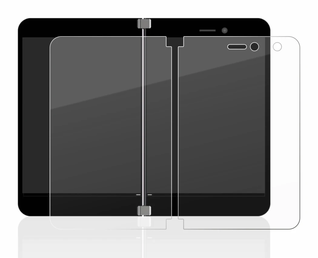 Image de l'appareil Microsoft Surface Duo avec une grande variété de protections d'écran.